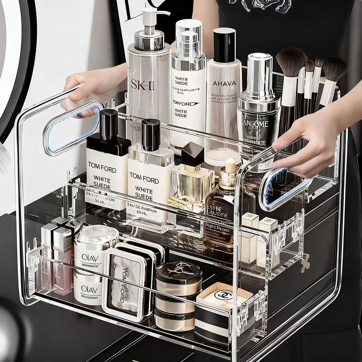 Nexus Prism Cascade | 3-Tier Transparent Acrylic Perfume & Cosmetic Display Shelf