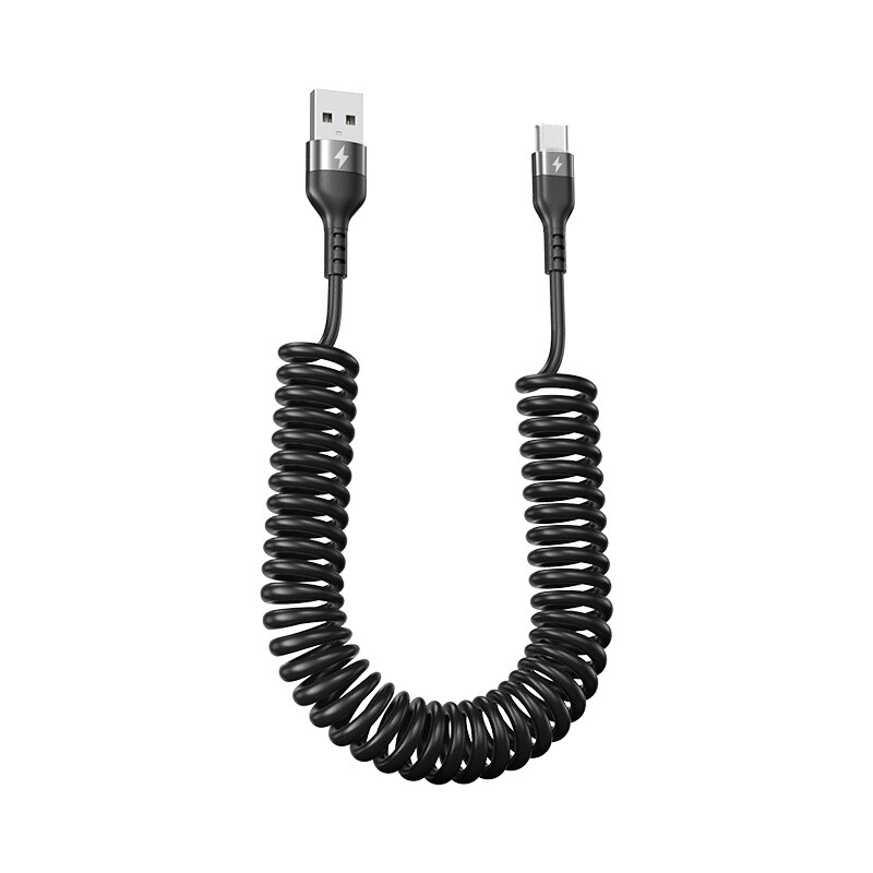 Portable USB Data Cable Fast Charge for Samsung, Xiaomi, Spring Car Phone Charger