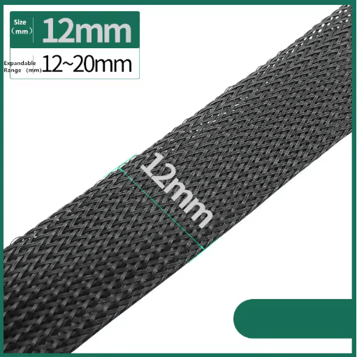 Black PET Braided Cable Sleeving Expandable Wire Protection Sleeve 4 to 25mm 1 yo 50m