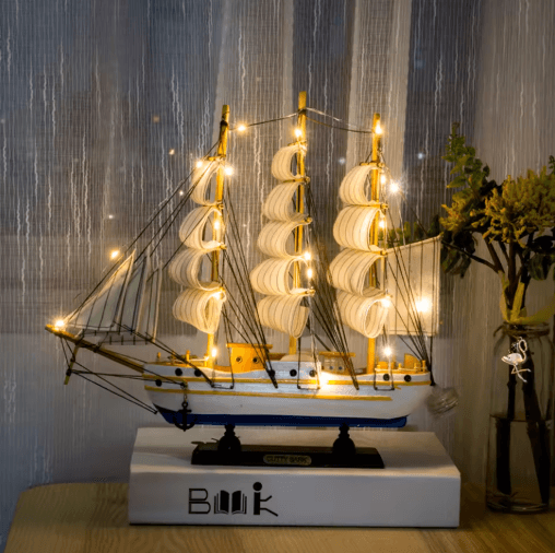 Mediterranean Wooden Sailboat Model Nautical Coastal Home Decor Accent