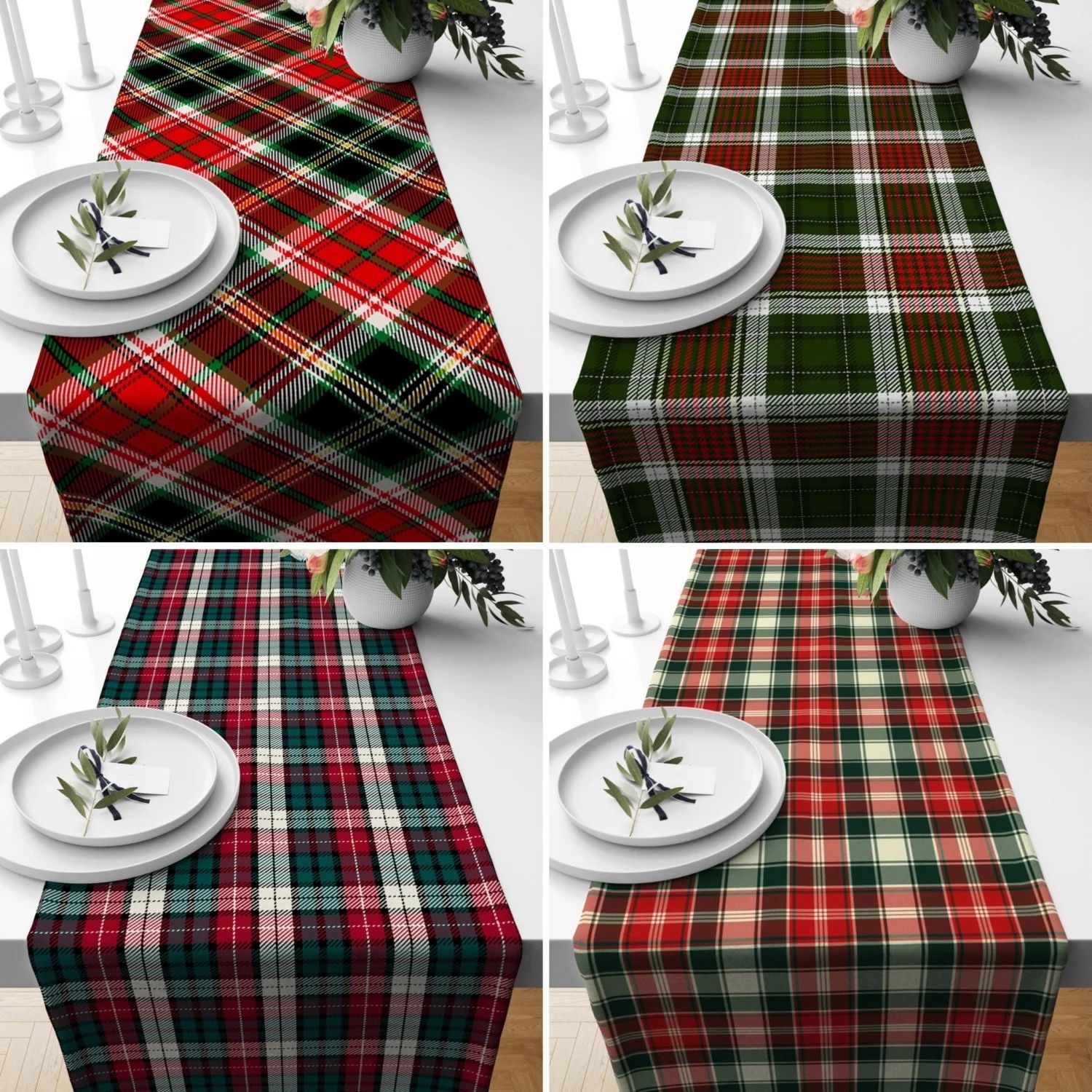 Red Green Plaid Christmas Table Runner