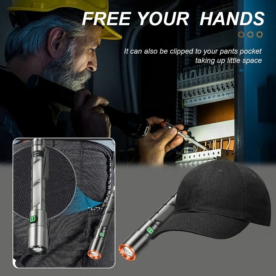 High Power Mini Flashlight with USB Charging Clip and Magnetic Base