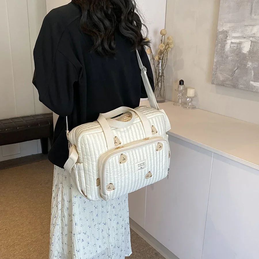 Elegant Embroidered Diaper Bag Tote – Spacious Mommy Shoulder & Maternity Hospital Bag