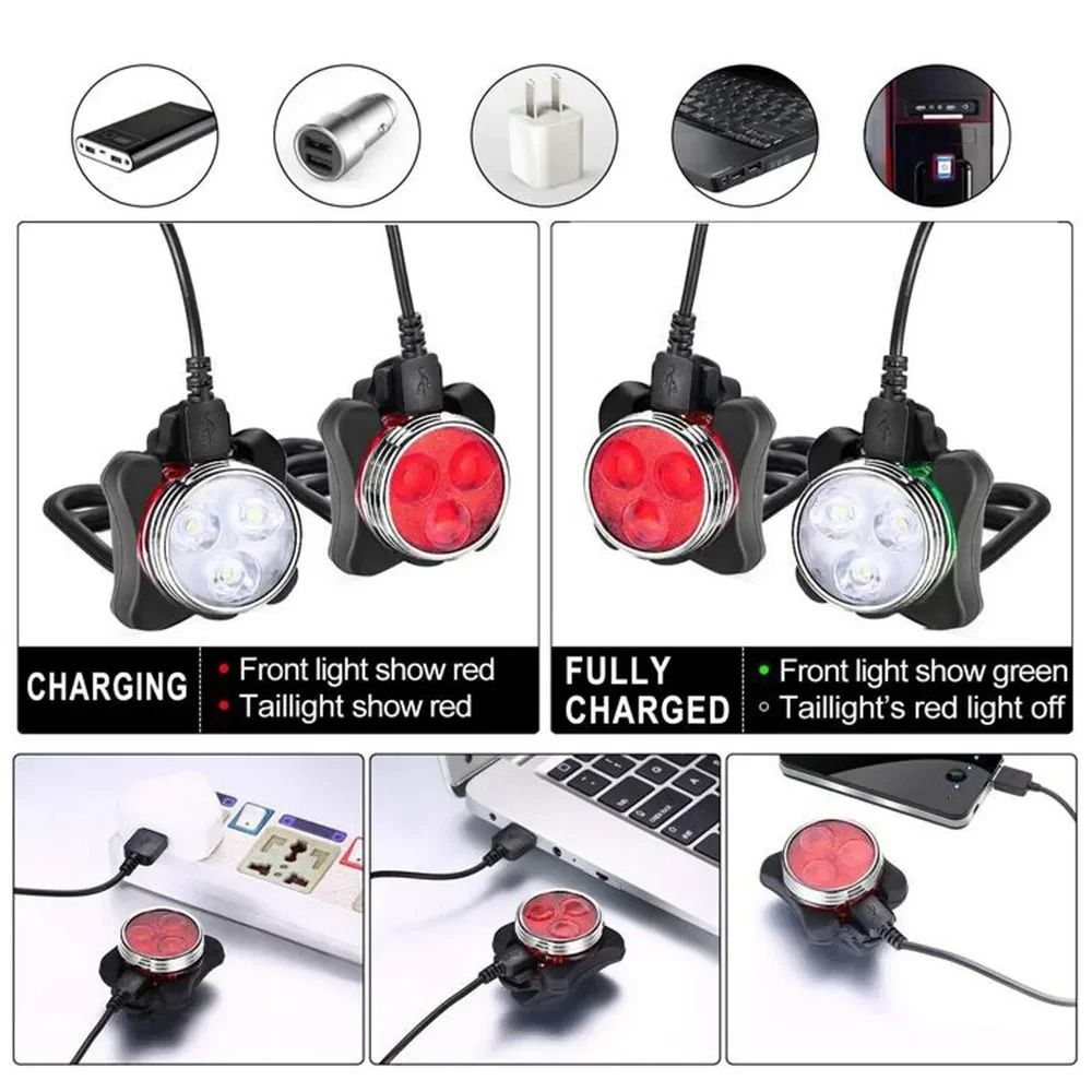 USB Rechargeable LED Bike Light Set Front and Rear Waterproof Cycling Safety Light