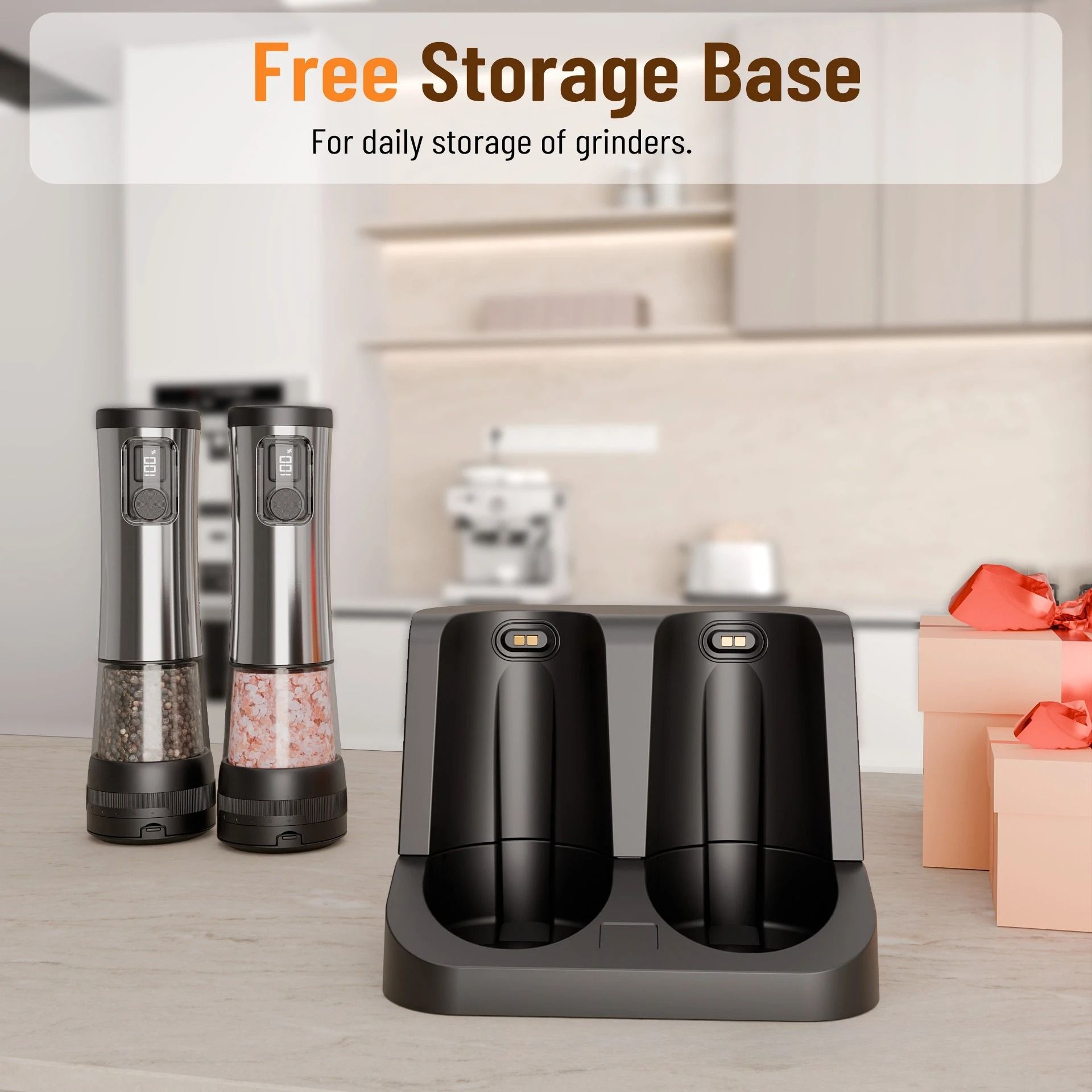 Rechargeable Electric Salt & Pepper Grinder Set – Dual Charging Base & LED Display