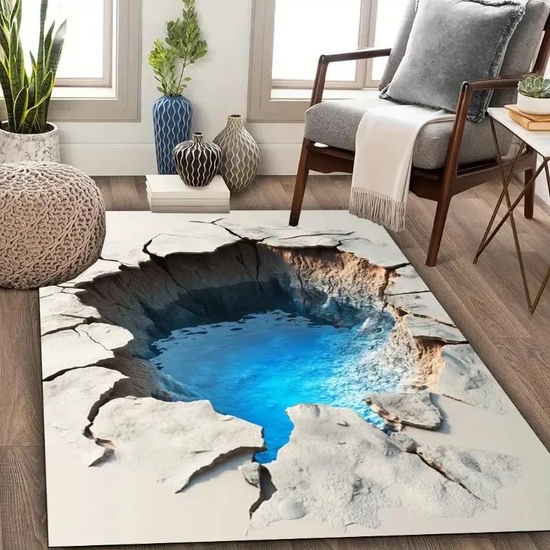 3D Desert Crack Non-Slip Washable Rug – Beach Style Floor Mat for Bedroom & Living Room