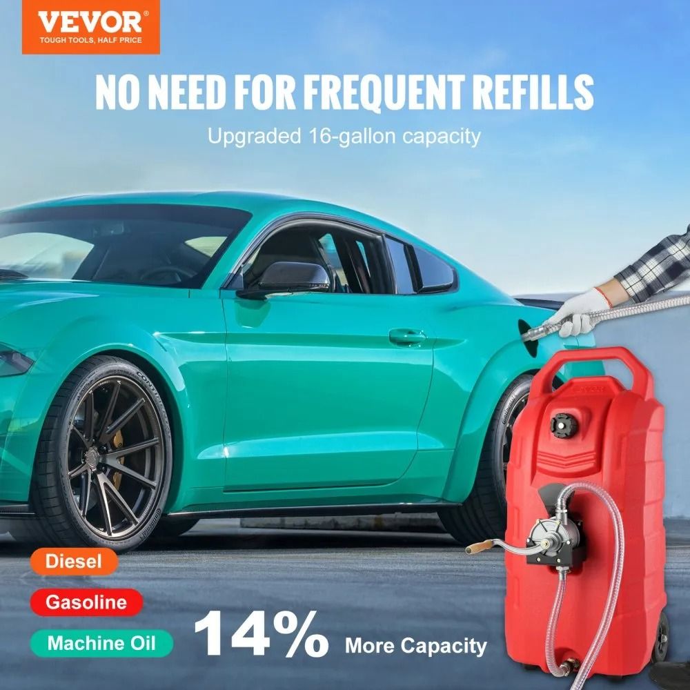 Portable Fuel Caddy, Gas Storage Tank, Hand Pump, Rubber Wheels, Fuel Transfer Storage Tank for Gasoline, Diesel