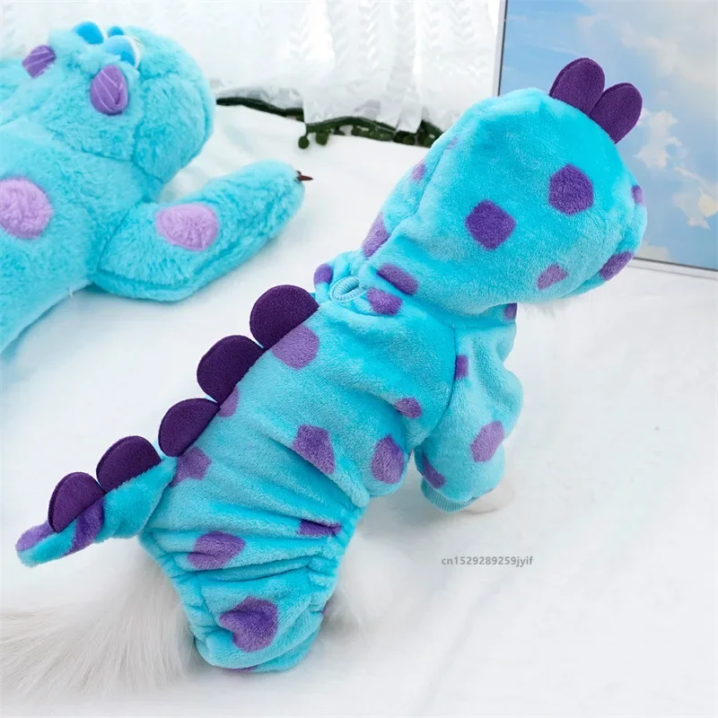 Blue Dinosaur Hooded Coat for Dogs, Cats Warm, Thickened Autumn Winter Pet Clothing