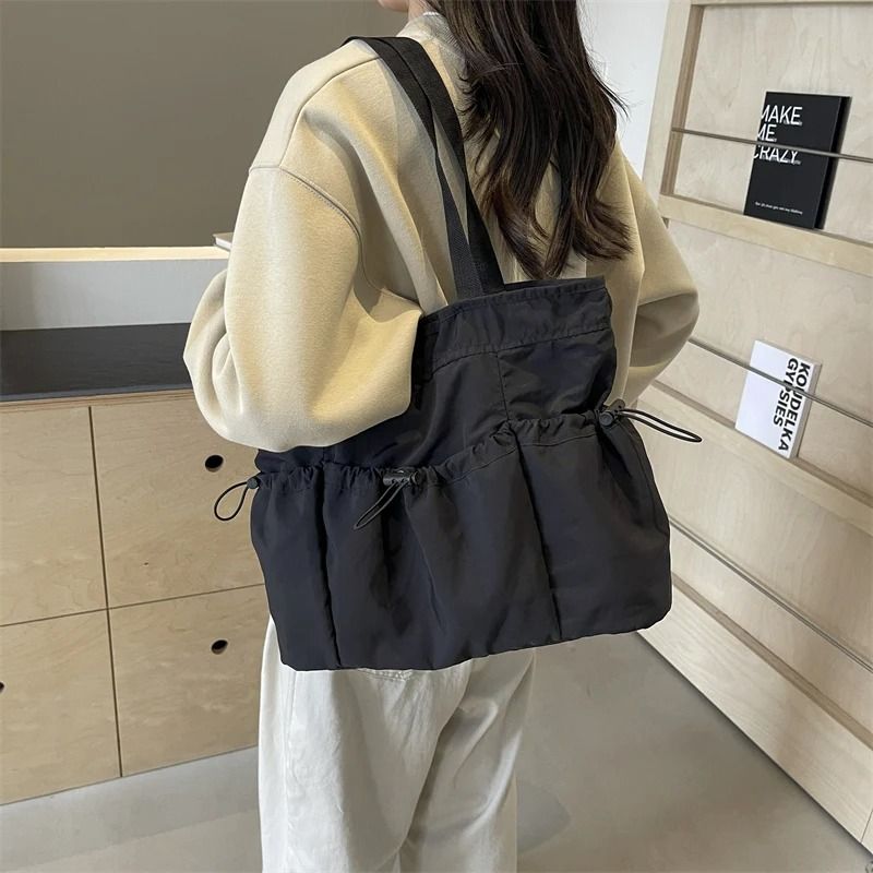 Large Capacity Canvas Tote Bag Shoulder Work Commuting Bucket Bag