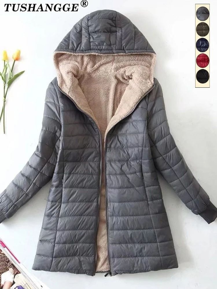 Women's Mid Length Hooded Winter Coat with Warm Lamb Fleece Lining
