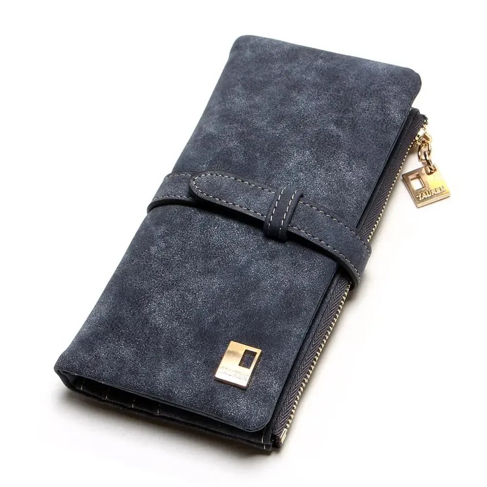 Elegant Nubuck Leather Women Wallet Long Zipper Clutch with Card Holder