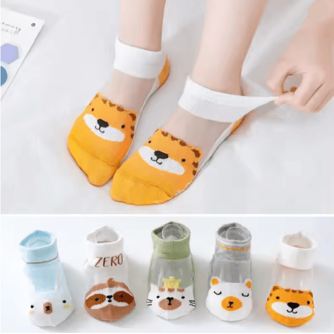 BreezeStep Summer Cotton Kids Socks 5 Pair Cartoon Mesh Set