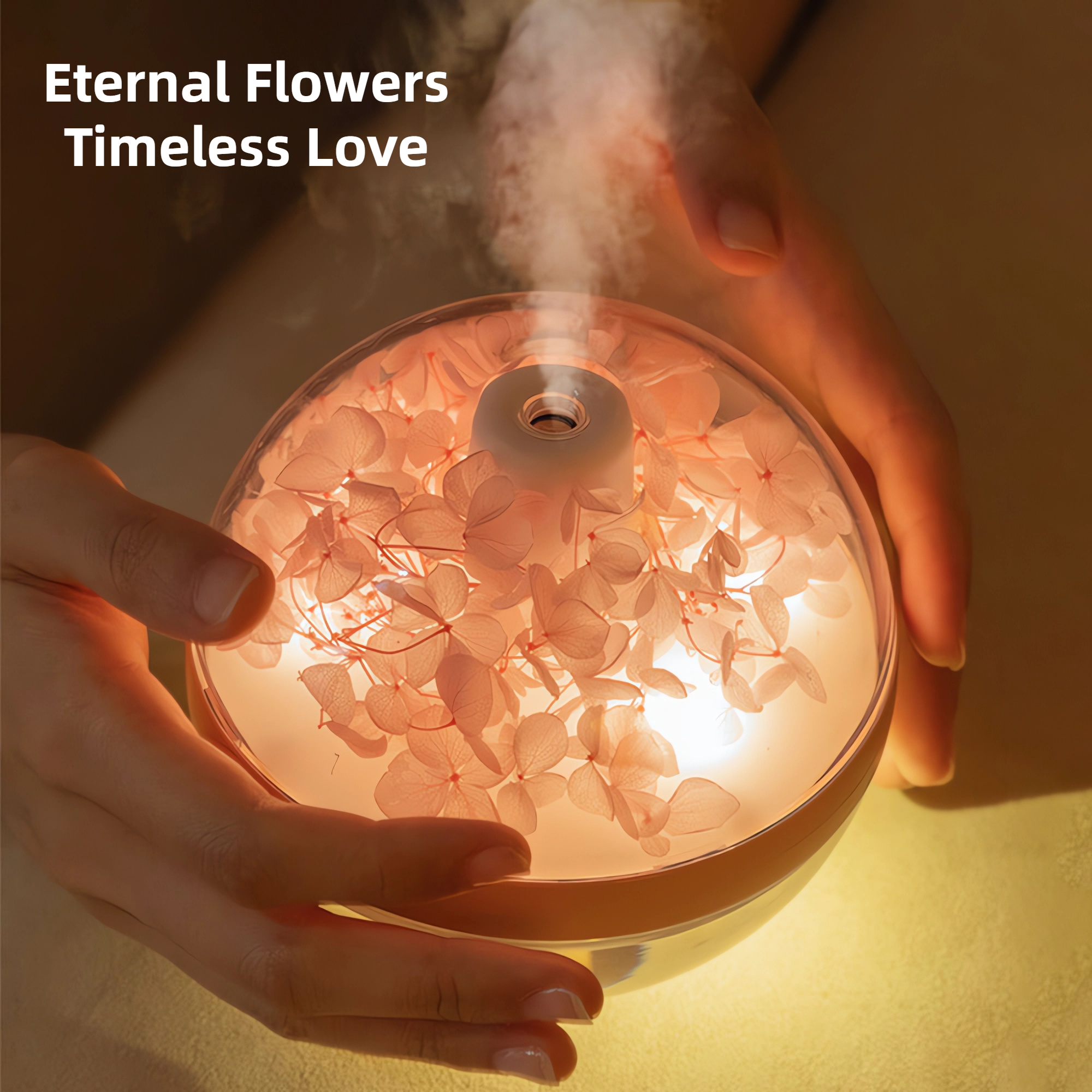 Eternal Flower Humidifier Diffuser with Atmosphere Light, Mini USB Battery Charger, Creative Gift for Home & Festivals