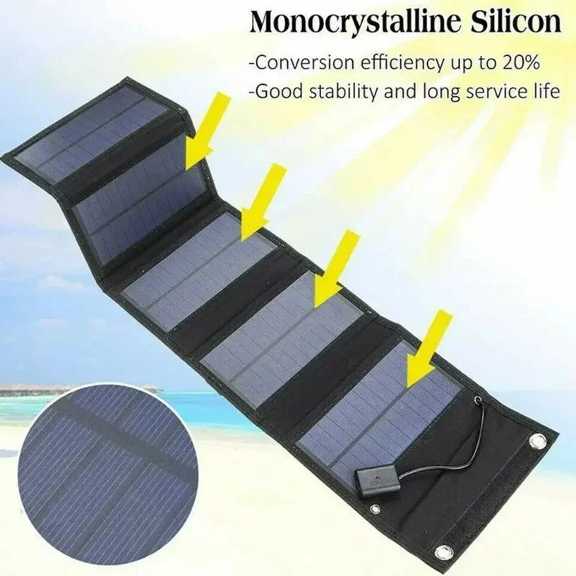 40W/70W Foldable Solar Panel Charger, 5V USB Portable Battery, Waterproof Power Bank for Camping and Outdor Cell Phone