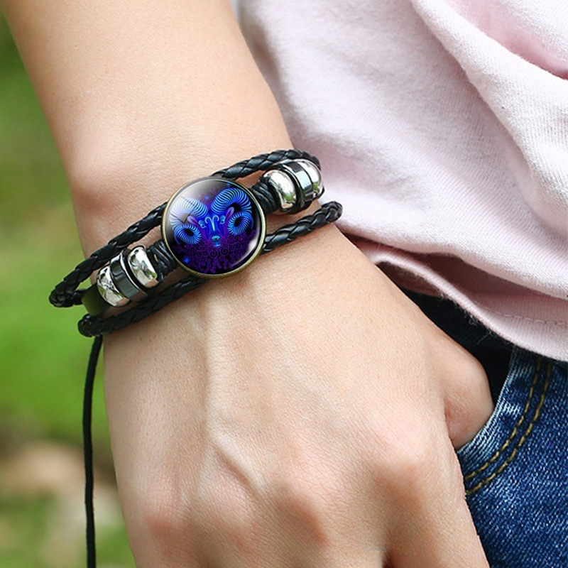 Glow in the Dark Zodiac Bracelet Multilayer Leather Wrap Astrology Gift