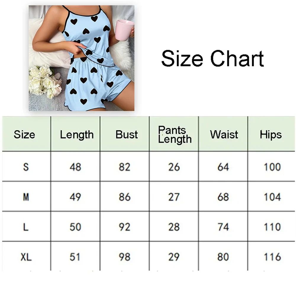 SweetDream Ice Silk Womens Pajama Set – Cute Heart Print Pajama Set with Cooling Summer Loungewear Shorts