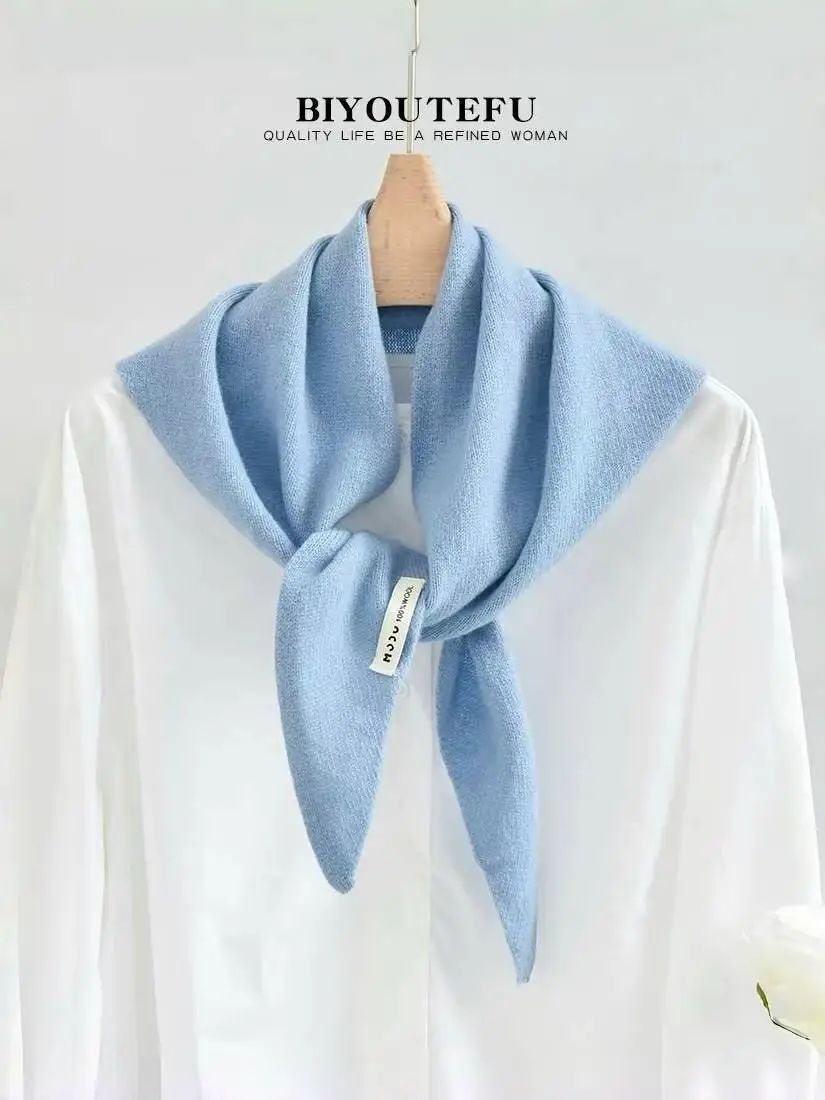 Australian Wool Knitted Triangle Scarf – Women's Warm Autumn Winter Neck Shawl