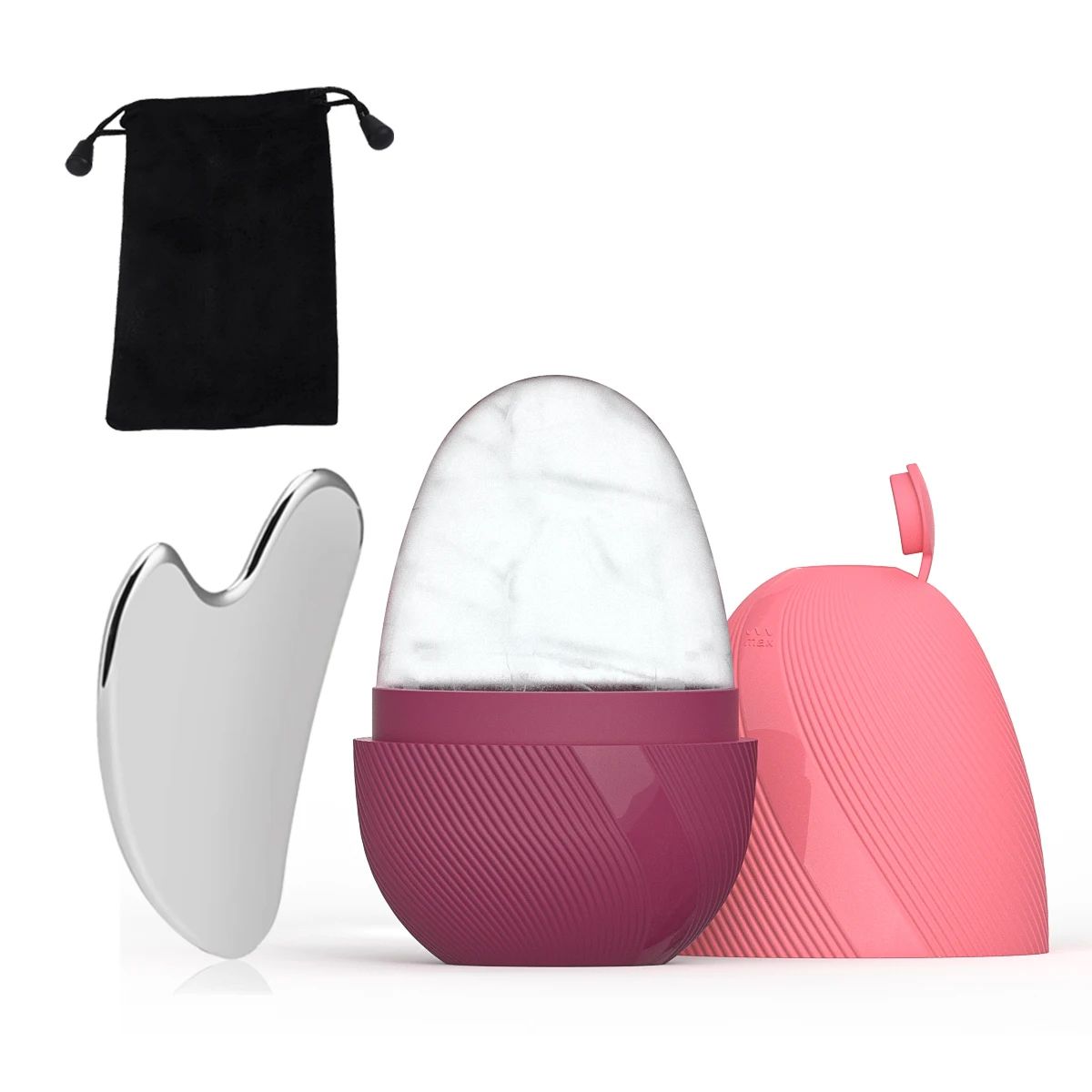 CryoGlow Ice Face Roller & Stainless Steel Gua Sha Facial Sculpting Set