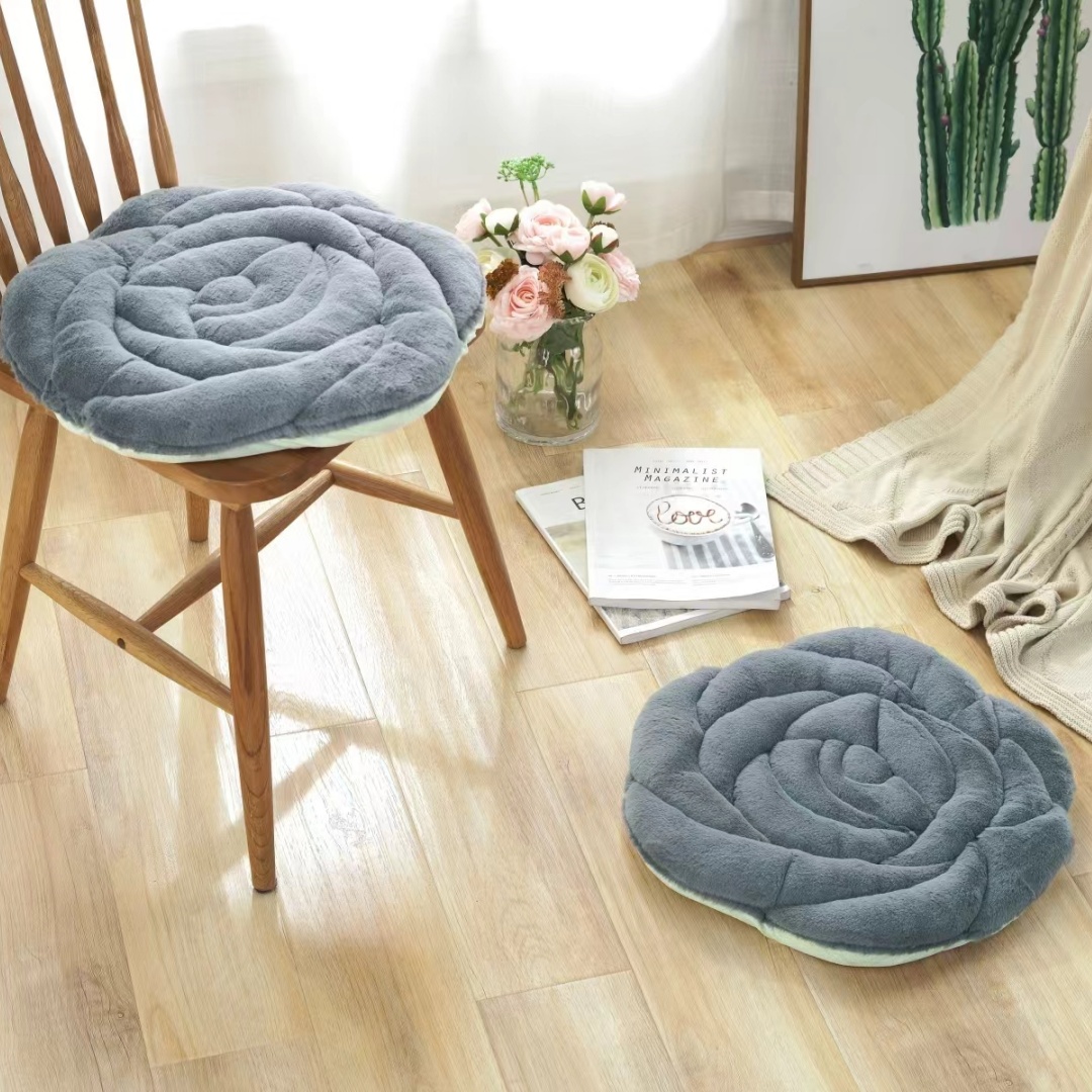 Plush Rose Flower Chair Pad Thickened Anti Slip Seat Cushion