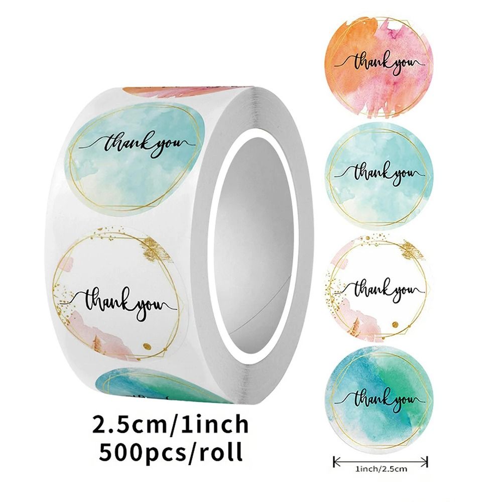 Thank You Stickers Roll 500 Pieces Cute Pink Gold Labels