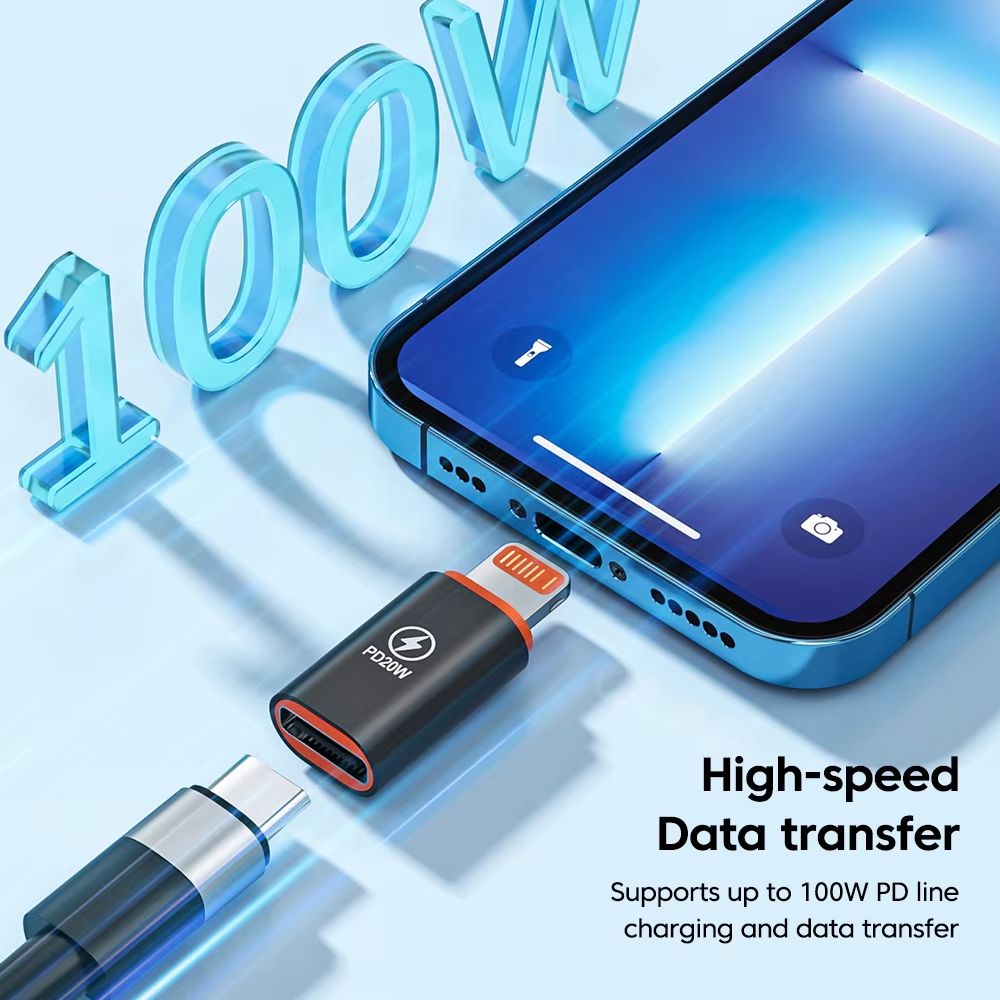 20W/120W Type-C to Lightning PD Fast Charging Adapter – USB-C Female to Lightning Male Converter for iPhone 13 & Later