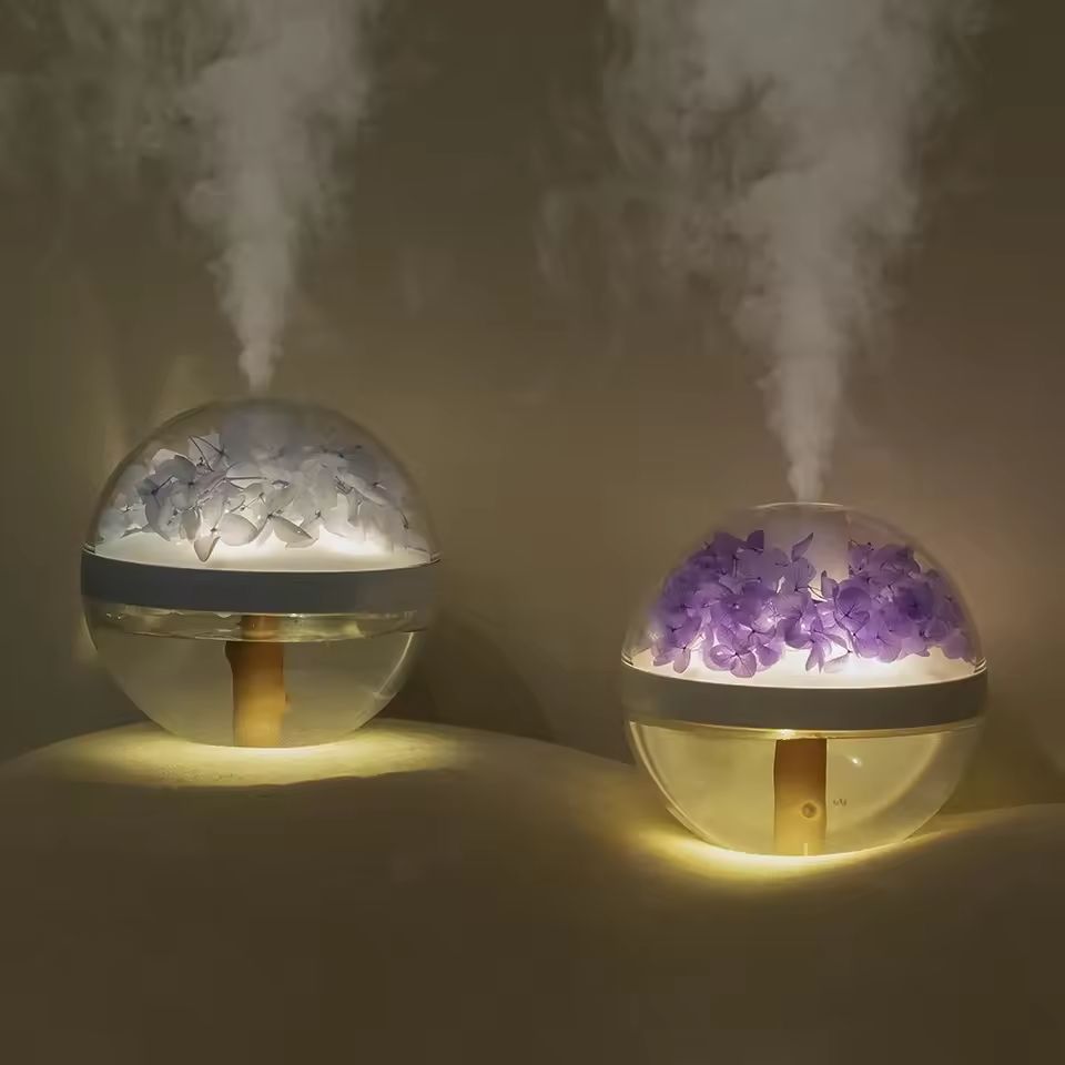 USB Rechargeable Flower Humidifier – 270ml Mini Air Mist Maker with LED Mood Light