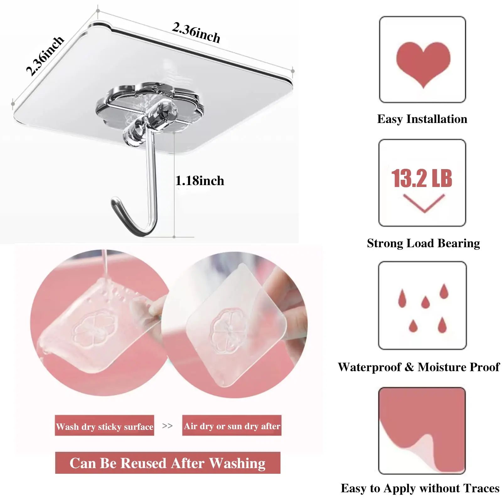 Waterproof Self Adhesive Wall Hooks Heavy Duty Sticky Hooks