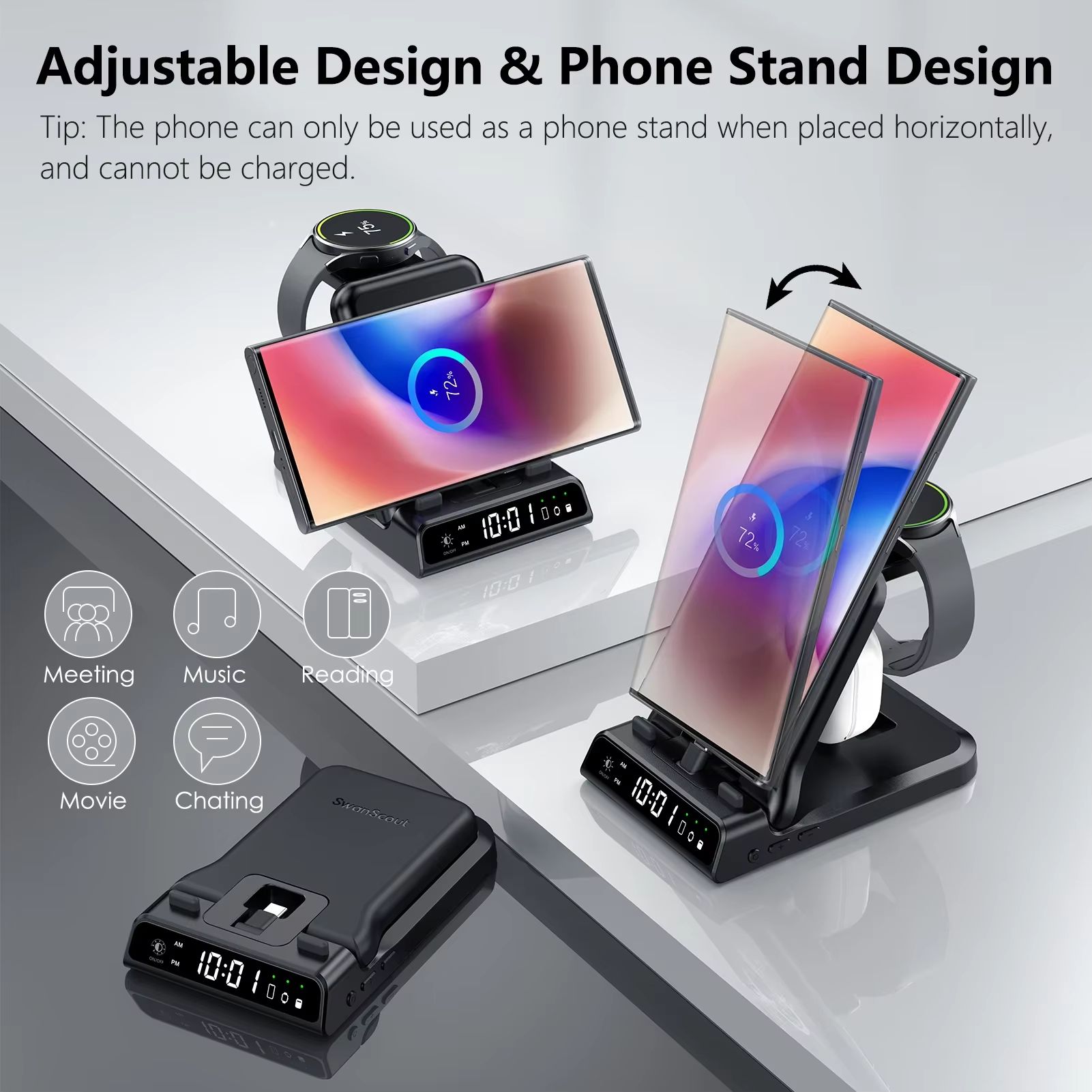 SwanScout 701S 3-in-1 Charging Station for Samsung Galaxy S25/S24/S23, Z Flip 7, Z Fold 6, Watch 8/7/6 & Buds 3 Pro
