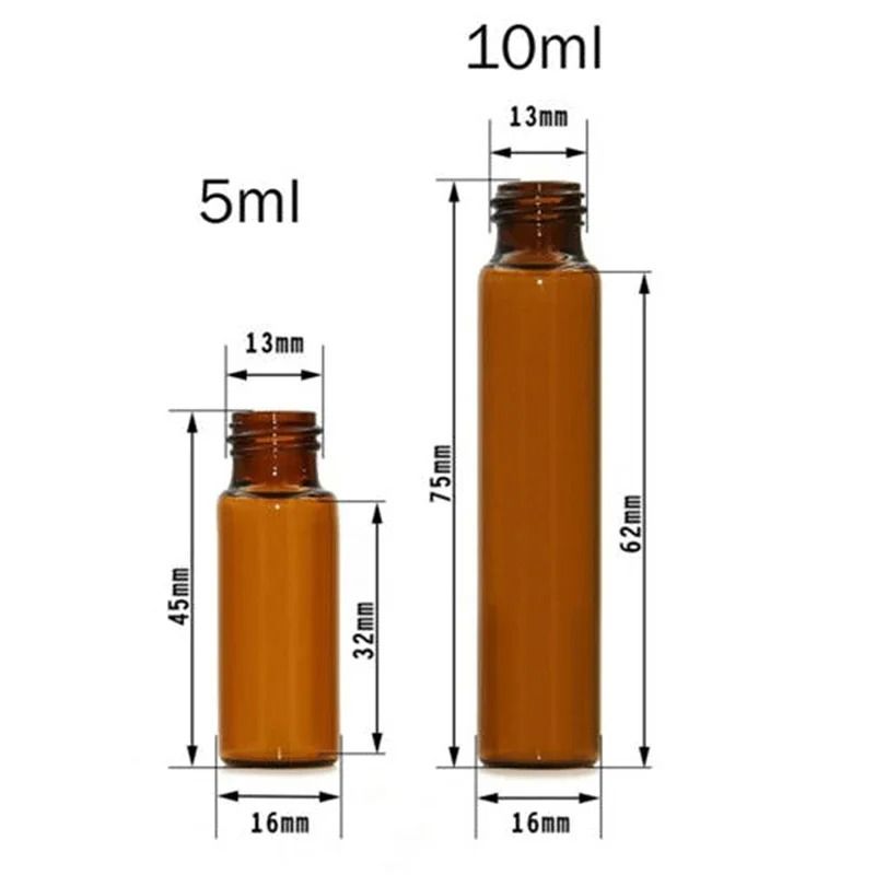 Amber Glass Roll On Bottle Set 10 Piece 5ml and 10ml Refillable Essential Oil Containers with Roller Ball