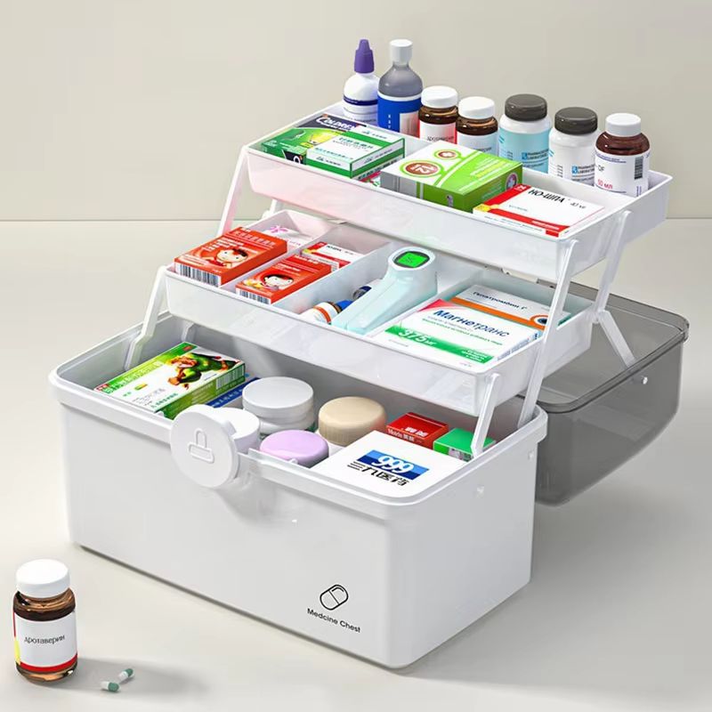 3 Layer Large Capacity Family Medicine Organizer Portable First Aid Storage Box with Handle