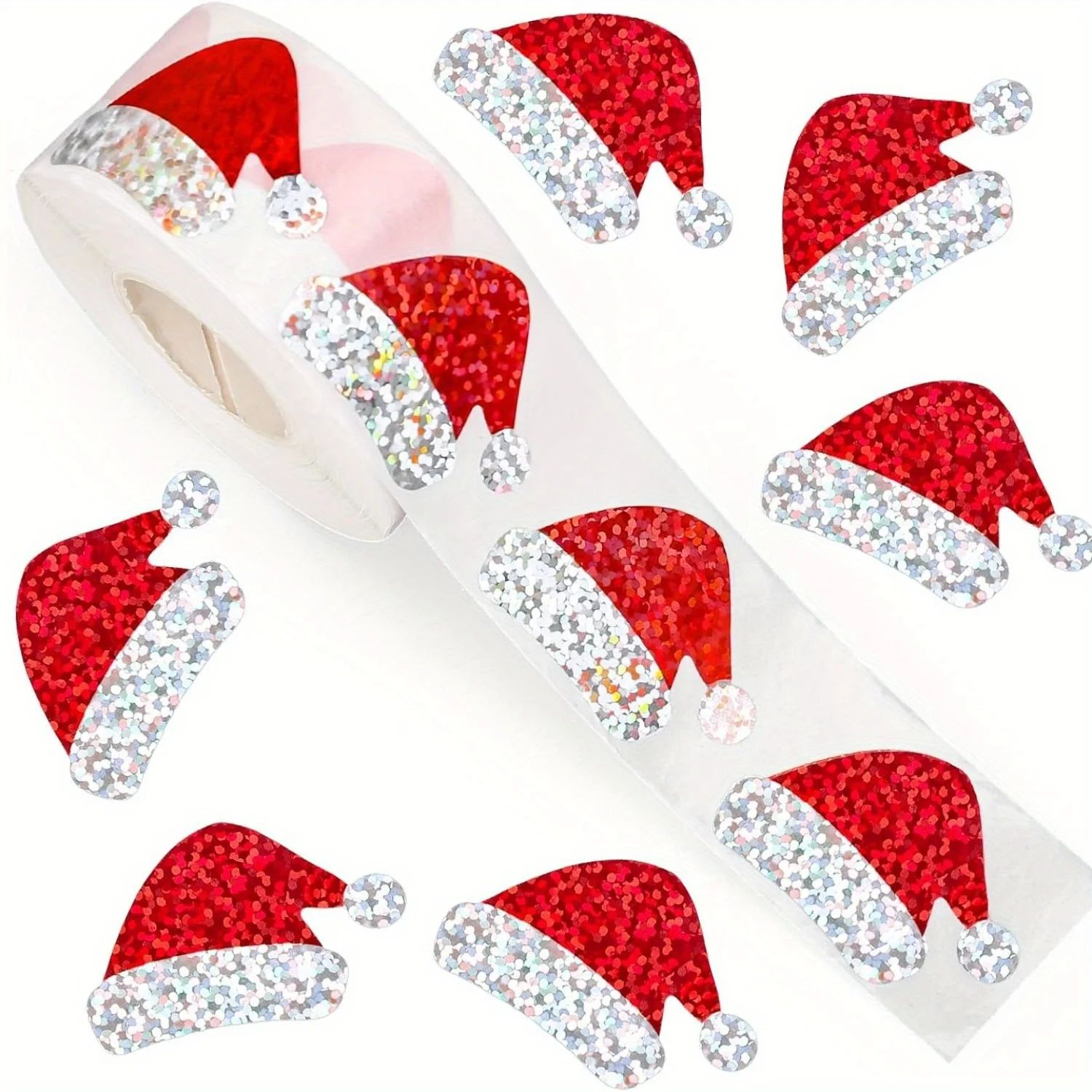 Laser Santa Hat Christmas Sticker Roll 500pcs