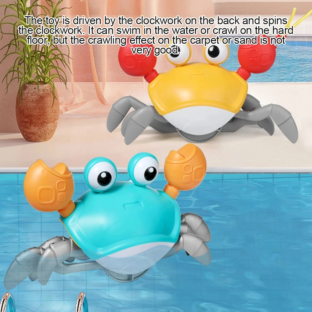 Portable Baby Bath Tub Water Play Crab Toy Clockwork Beach Accessory for Children Shower Pulling a String Learn to Walk