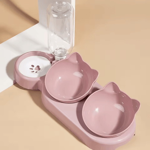 ErgoFeed 3 in 1 Pet Bowl – Tilted Cat Bowl Set with Gravity Water Feeder