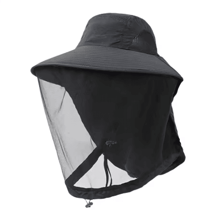 Mosquito Prevention Fishing Cap Full Mesh Insect Protective Head Net with Drawstring and Windproof Strap
