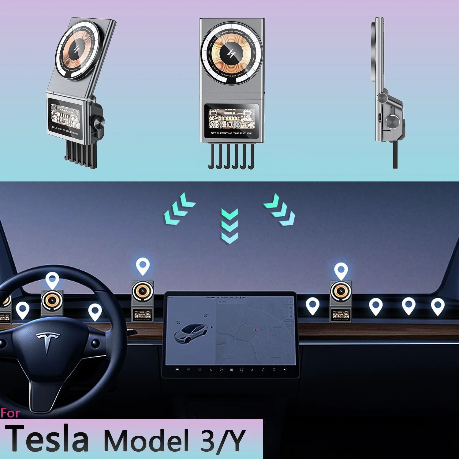 Magnetic Wireless Car Phone Holder with Fast Charging for Tesla