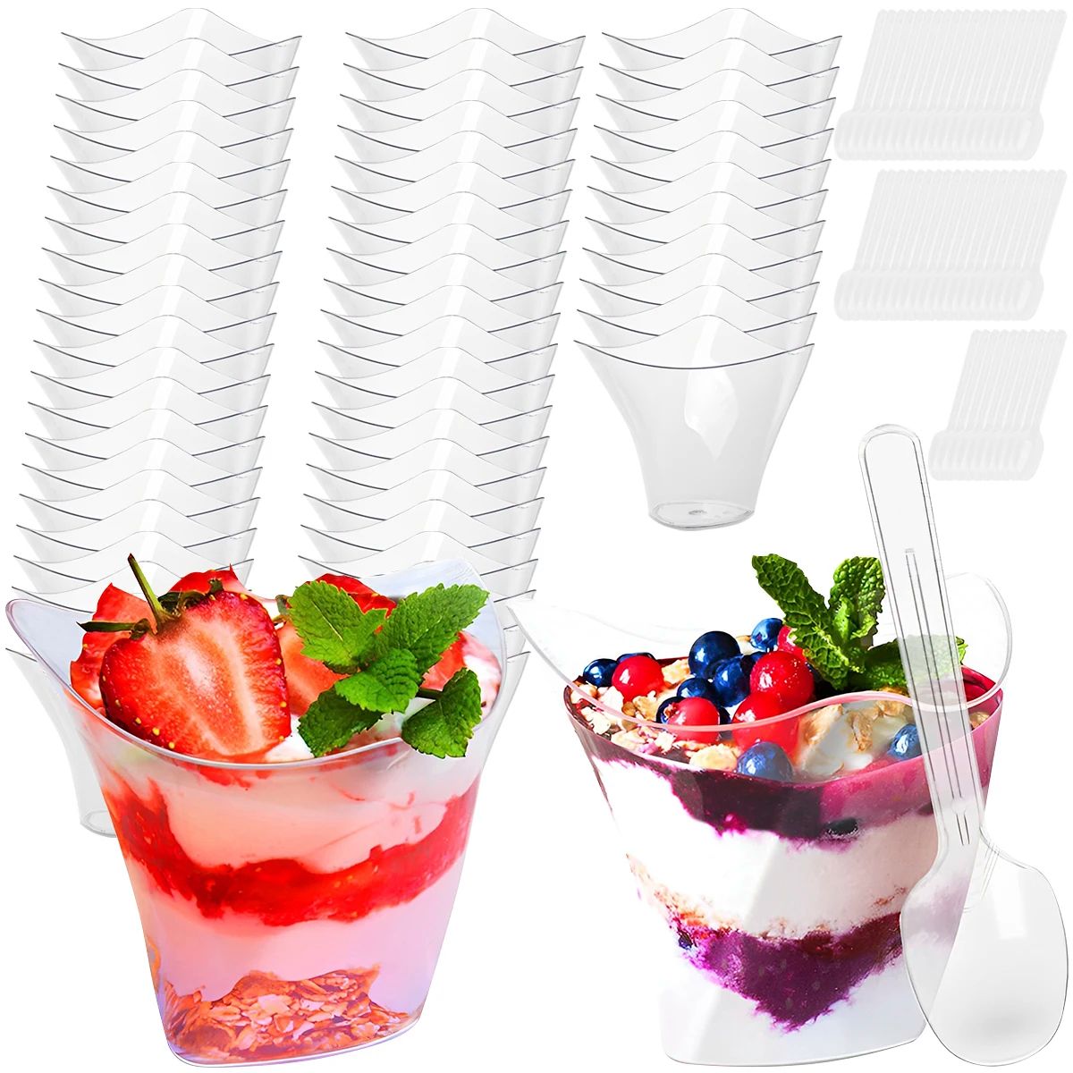 Clear Mini Dessert Cups with Spoons – Reusable Parfait & Appetizer Cups (50-Pack)