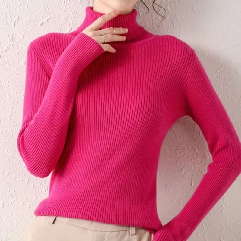 Women Fall Turtleneck Sweater Knitted Soft Pullover Cashmere Jumper