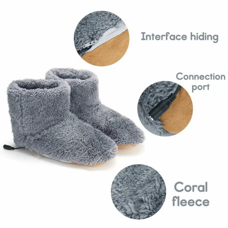 USB Heater Shoes, Winter Warm Plush Heating Rechargeable Slippers, Electric Snow Boots Foot Warmer