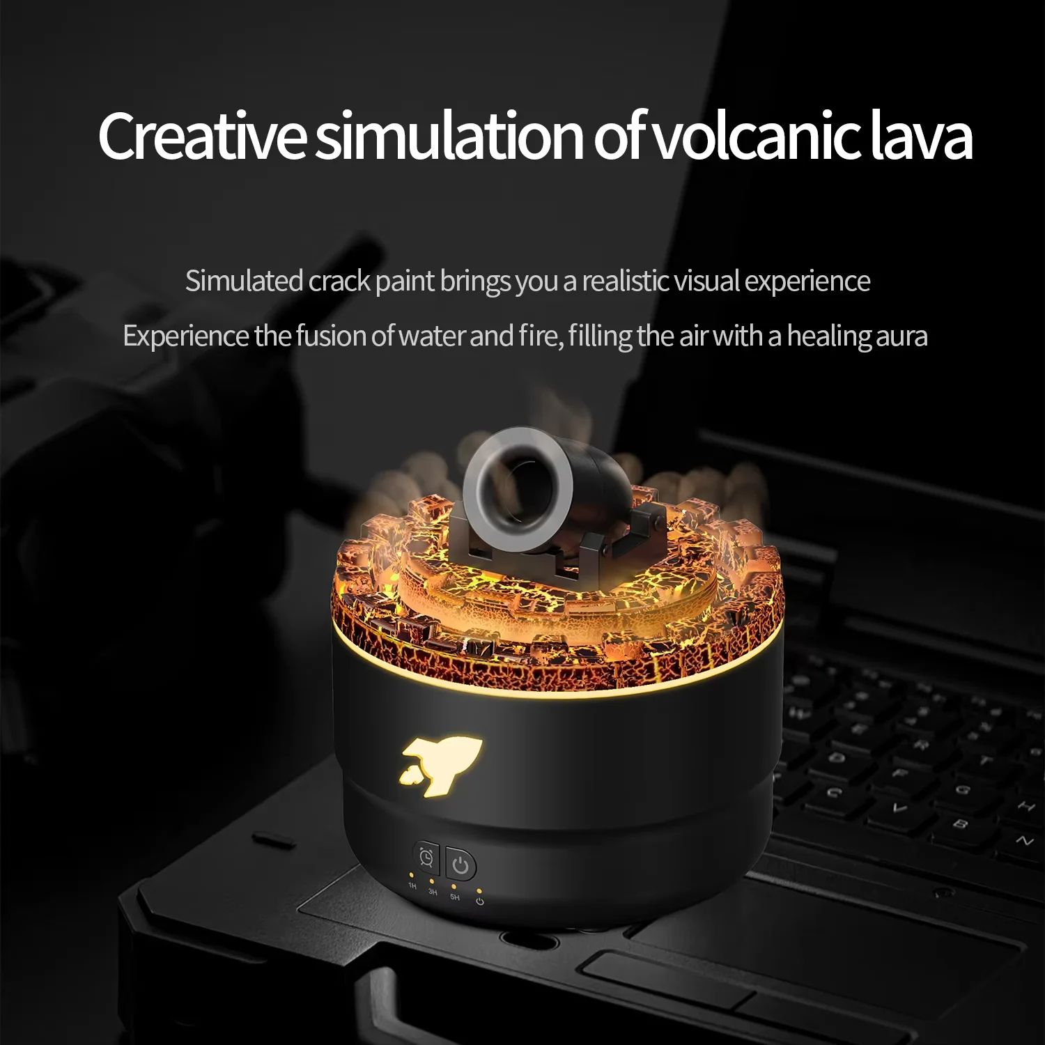 Volcanic Crack Light Cannon Humidifier, Aromatherapy Oil Diffuser with Lava Crack Design & Night Light
