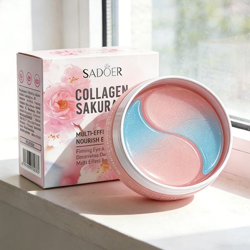 SADOER Sakura Collagen Eye Mask 60pcs for Dark Circles and Eye Bags Hydrating Firming Eye Patches