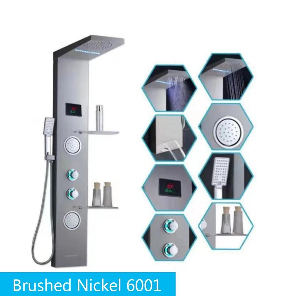 LED Rainfall Shower Panel with Digital Display and Massage Jets