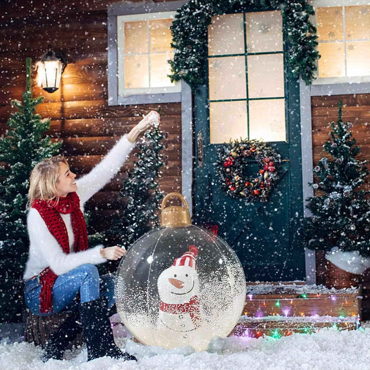 60cm Giant Inflatable Christmas Ball Outdoor Yard Ornament Weatherproof PVC Holiday Decor