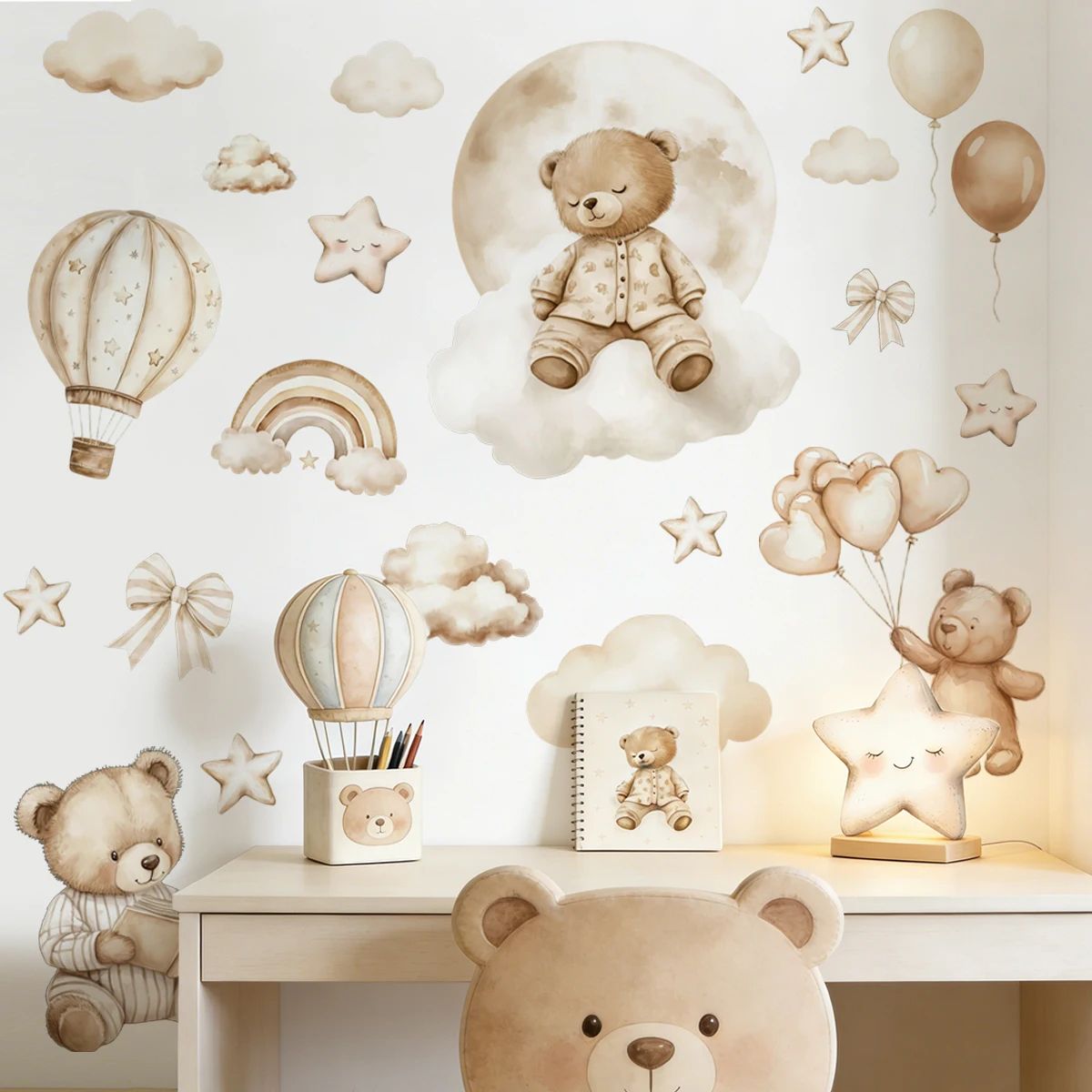 Boho Teddy Bear Balloon Wall Sticker Decal