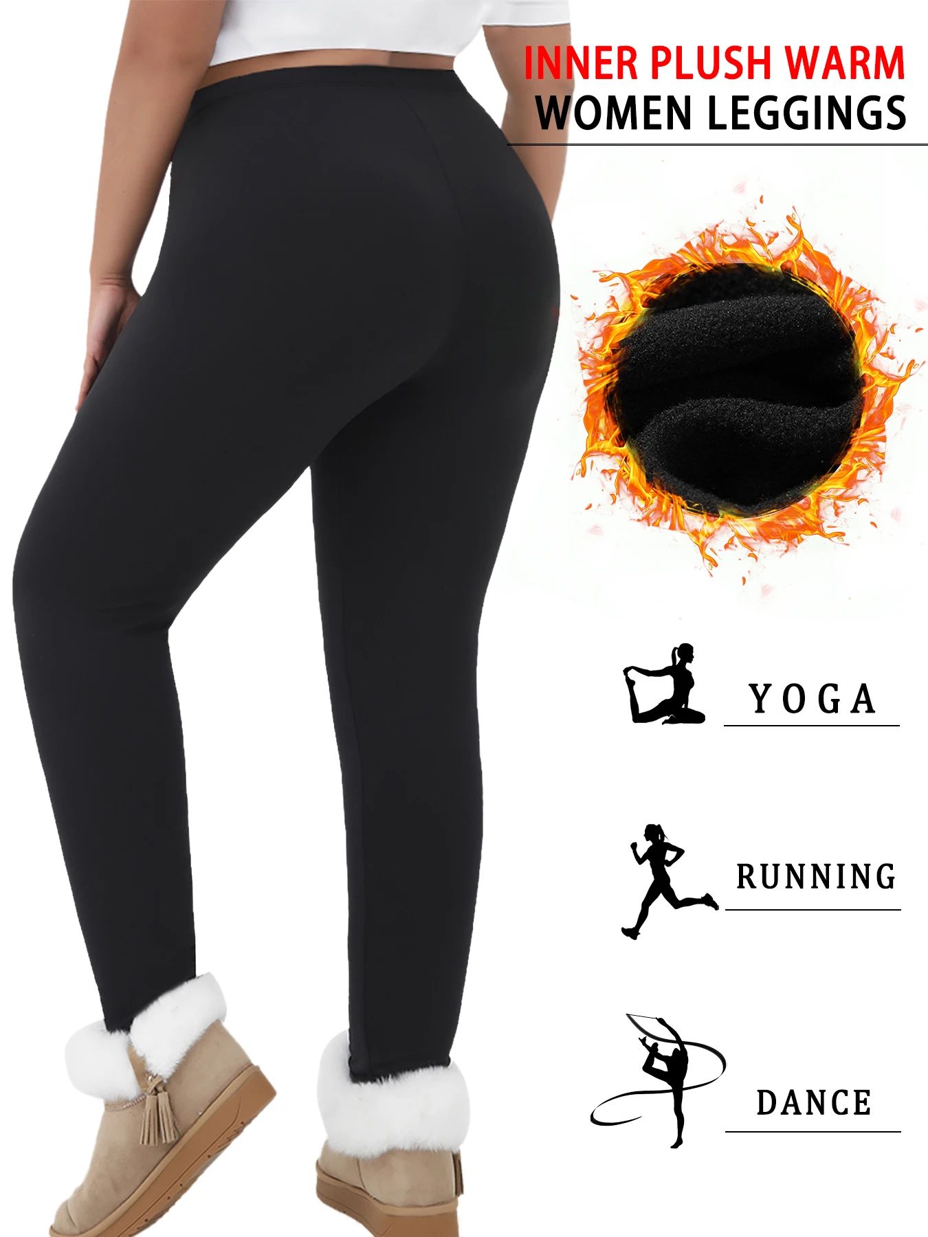 Plus Size Super Soft Fleece Lined Thermal Leggings – High Waisted Stretch Warm Yoga & Running Workout Pants for Women