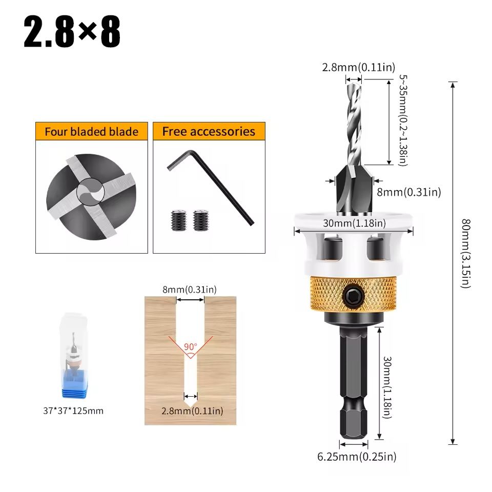 Adjustable Countersink Drill Bit Set for Woodworking and Precision Boring