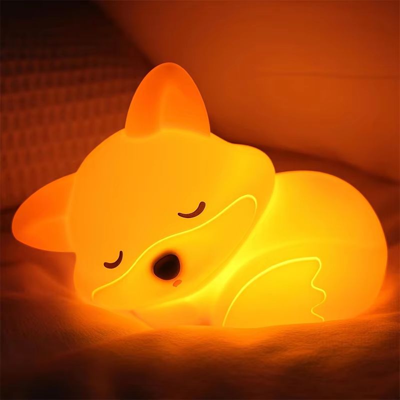 Rechargeable Cute Fox Silicone Night Light Dimmable Touch Lamp with Timer
