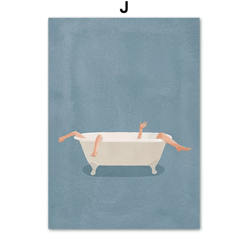 Nordic Laundry Girl Canvas Wall Art – Minimalist Bathroom & Living Room Poster Decor