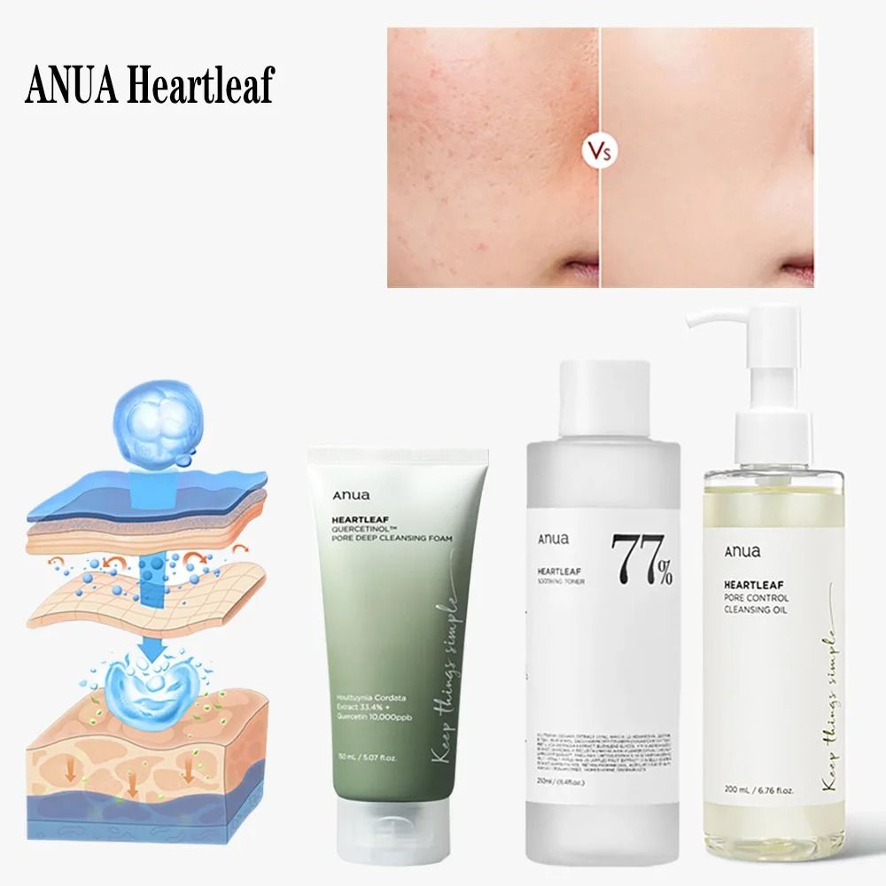 Anua Heartleaf 77 Toner and Cleansing Skincare Set