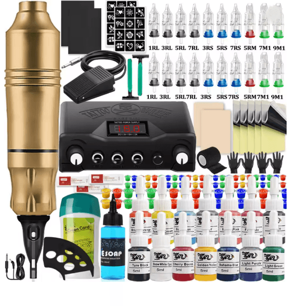 Complete Tattoo Pen Machine Kit Rotary Cartridge Tattoo Starter Set