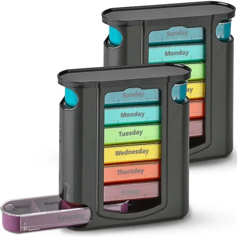 7-Day Weekly Pill Organizer with 28 Compartments, Portable Travel Medicine Case